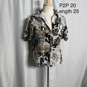 Boho Tropical Print Linen Blend  Shirt Short Sleeve Summer Beach Vacation